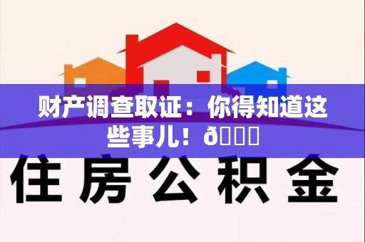 南京财产调查取证：你得知道这些事儿！😎